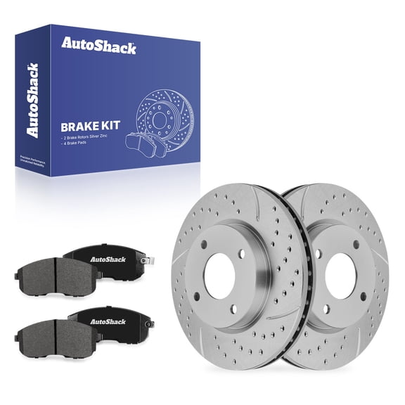 AutoShack Front Vented Drilled & Slotted Silver Zinc Coated Brake Rotors   Premium Ceramic Pads 6-PC Brake Kit Replacement for 2007-2010 Nissan Sentra SilverShield Pro 11.02" (279.8 mm)