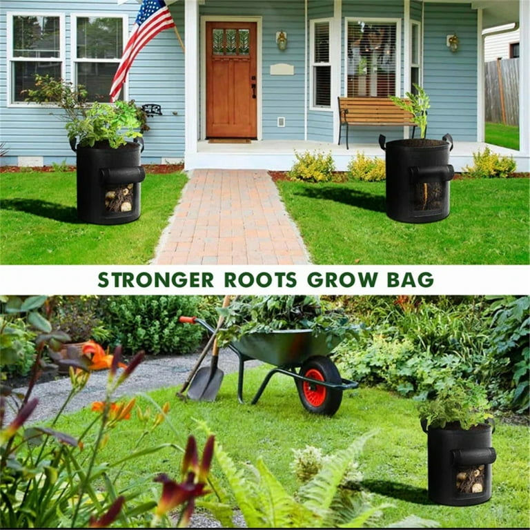 7/10 Gallon Potato Grow Bags, CAMPMOY Heavy Duty Aeration Fabric Pots,  Thickened Nonwoven Fabric Garden Bag with Flap Handles,(Green) 
