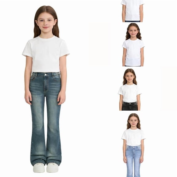 RTKFRFLM Girls Stretch Flare Jeans Fashion Slim Fit Bell Bottom Denim Pants Comfort Elastic Waist Jean Trousers for Teenagers