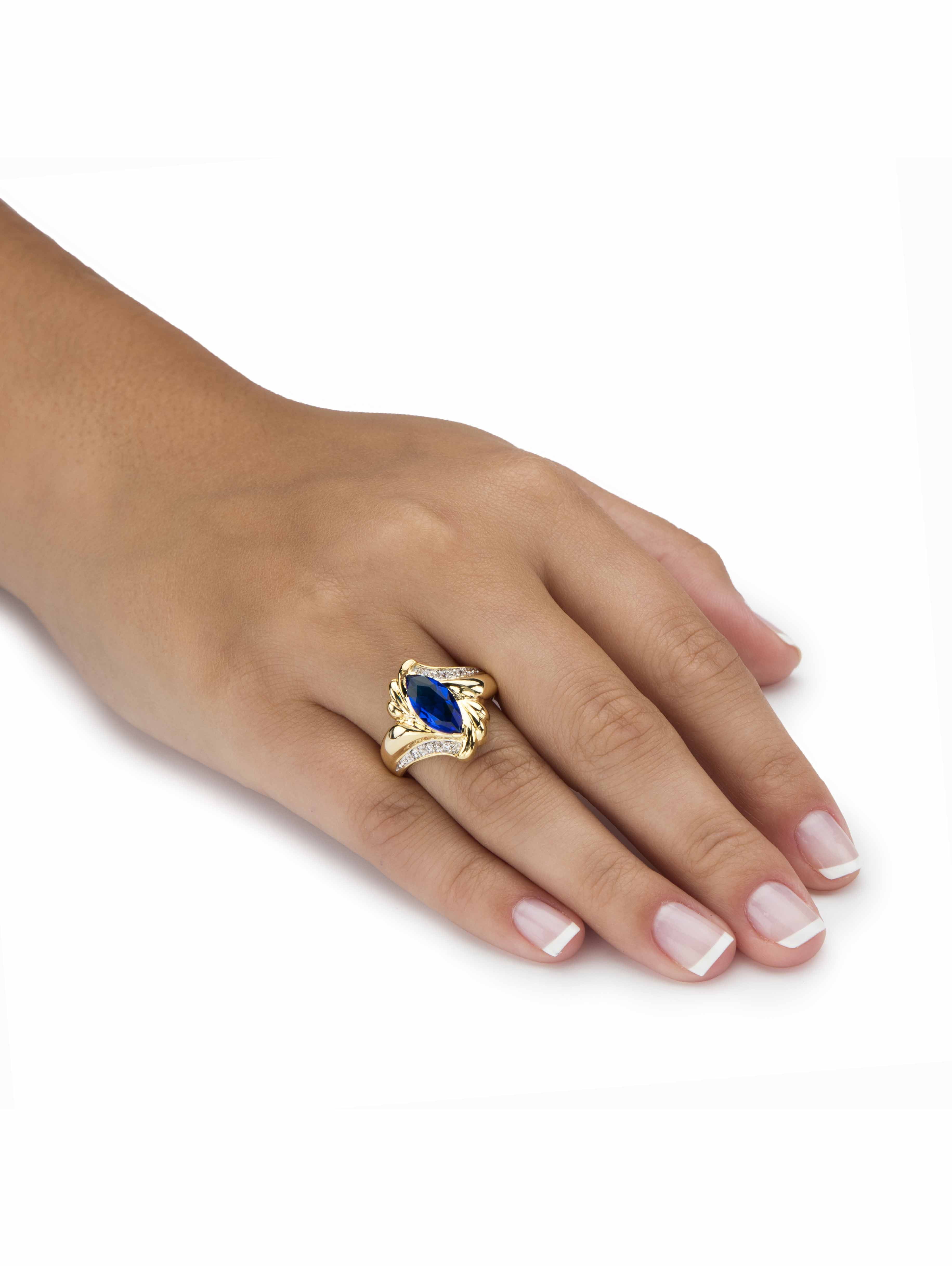 PalmBeach Jewelry Marquise-Cut Cubic Zirconia or Sapphire Bypass Swirl Ring Gold-Plated
