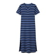 thumbnail image 6 of ClodeEU Women's Striped V Neck Short Sleeve Side Split Midi Dress,Soft Knit Casual Summer Dress Blue,Women's Plus L, 6 of 6