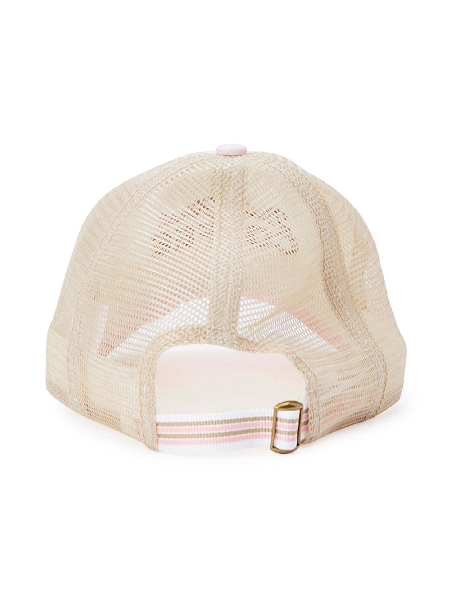 Time and Tru Women's Khaki and Pink Embroidered But First Coffee Washed Cotton Twill Baseball Hat Winter White Coral
