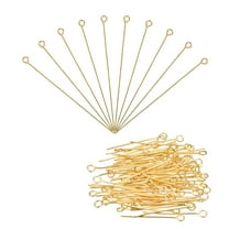 Uxcell 100Pcs Eye Pins Jewelry Findings Eye Pins 60mm Iron Eye Pins for Jewelry Making 21 Gauge Gold