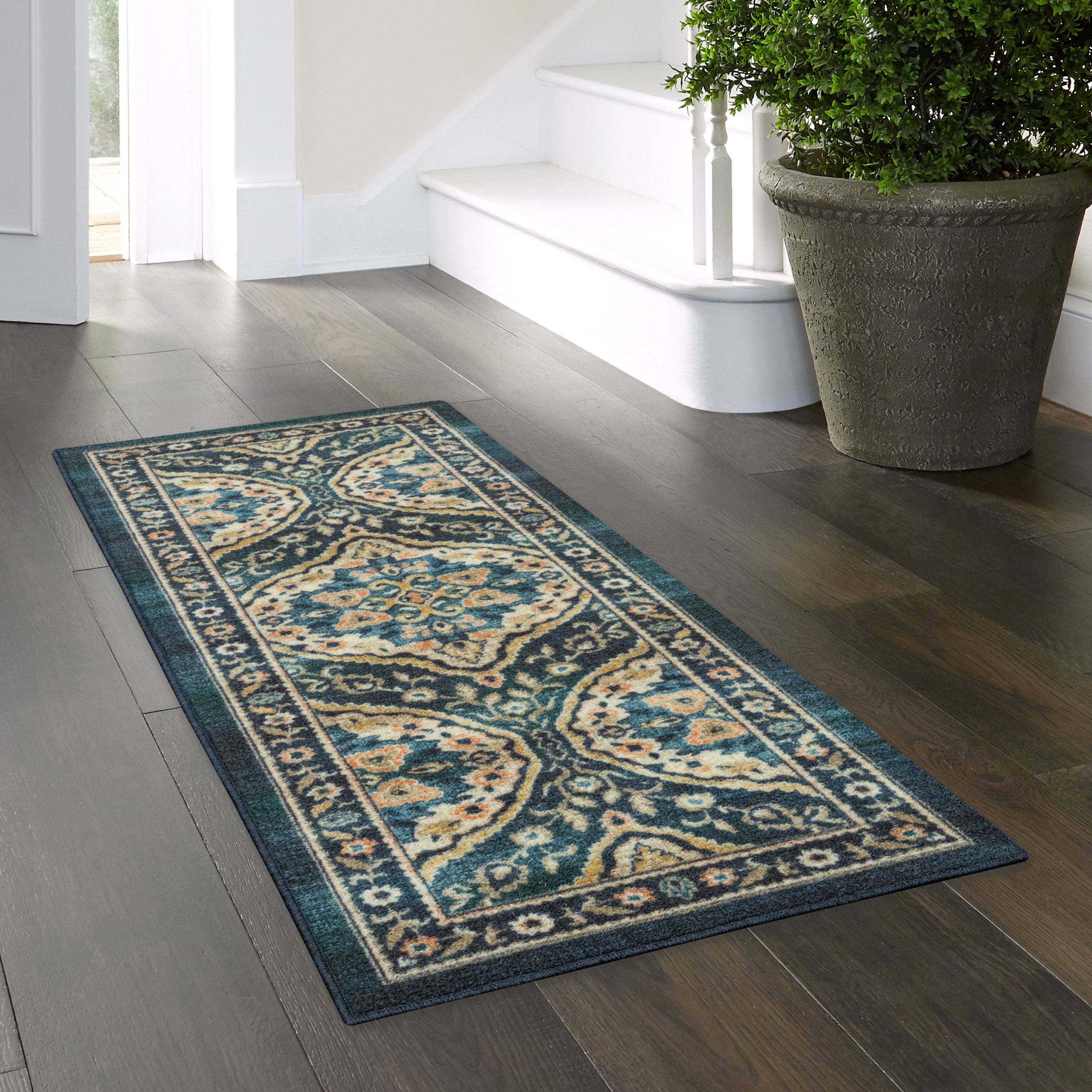 (4 pack) Mainstays Traditional Persian Teal Medallion Indoor Hallway Runner Rug, 1'8"x5'