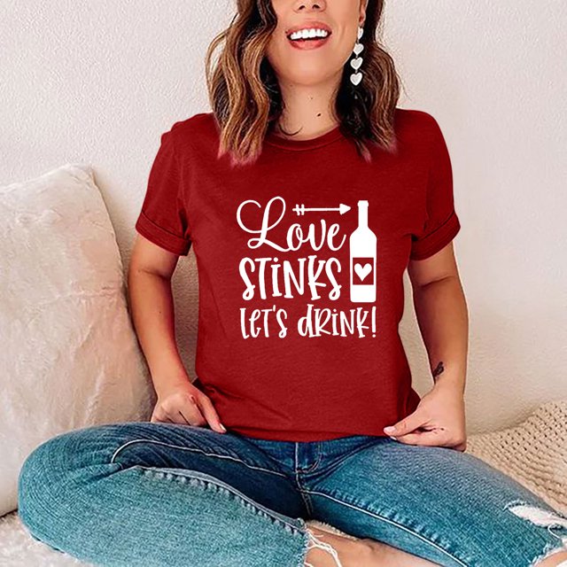 Cadeaux de la Saint-Valentin Mode Femme T-shirt à Manches Courtes Imprimé Col Rond Décontracté Ample