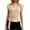 Beige, variant on Womens Elegant Belted Tops Mock Neck Cap Sleeve Blouse Gold Buckle Waist Tie Self Tie Fitted Business Casual Office Work Shirt