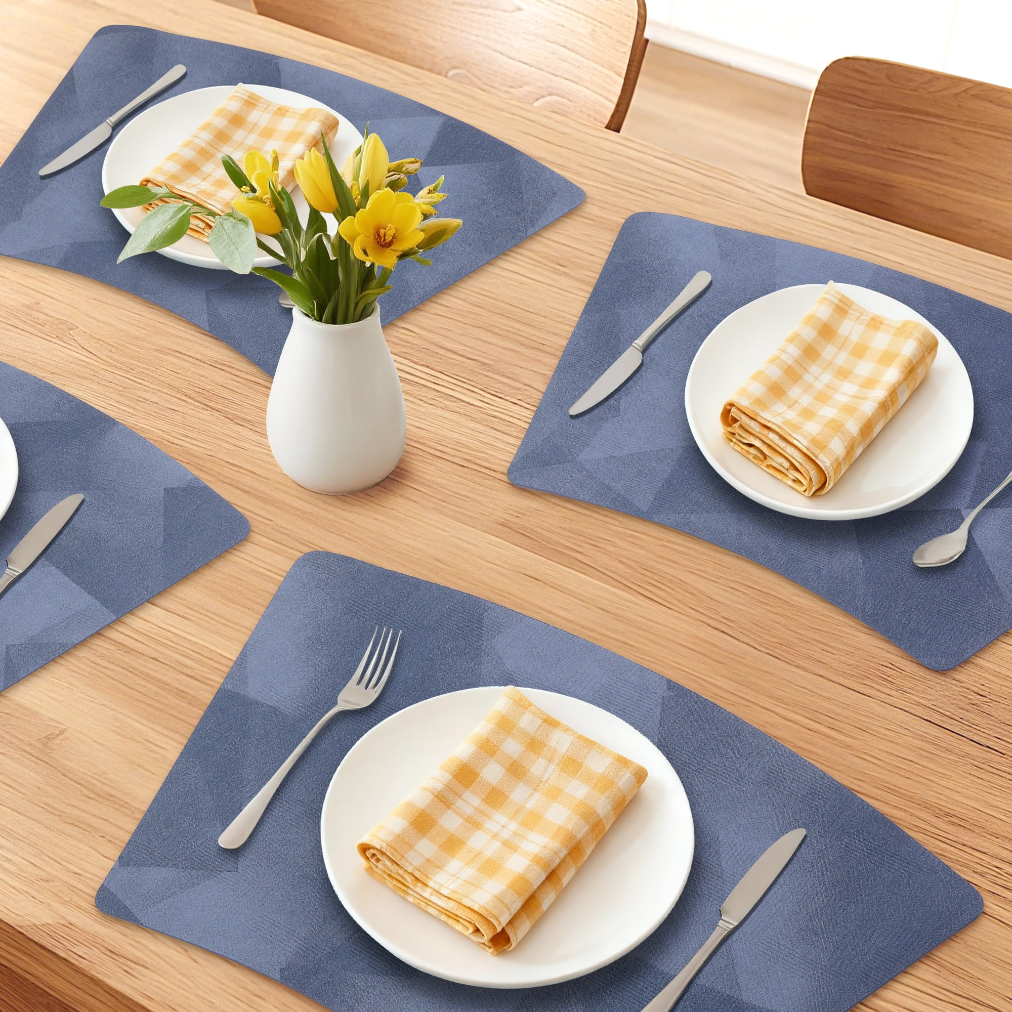 Unique Bargains 4pcs Wedge Placemats Dark Blue 17.7"x11.8"