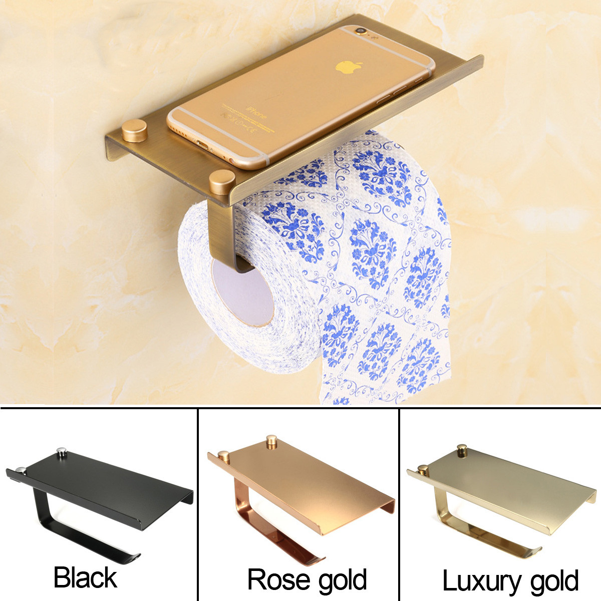 Stainless Steel Bathroom Toilet Tissue Roll Paper Phone Holder Wall