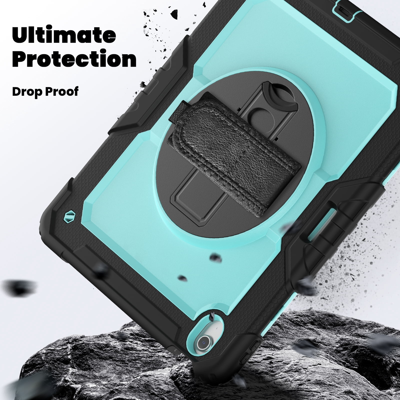 Allytechgroup iPad Air 13 2024 Case with Screen Protector / Shoulder Strap/ Pencil Holder, Heavy Duty Shockproof Rugged Handle Kickstand Bumper Case Cover for Apple iPad Air 13 Inch 2024 M2,Skyblue