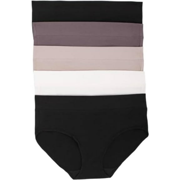 Felina Womens 5 Pack Pima Cotton Wide Waistband Hipster (US, Alpha, Small, Regular, Regular, Black/Black/Sparrow/Bark/Almost Mauve) 1369109