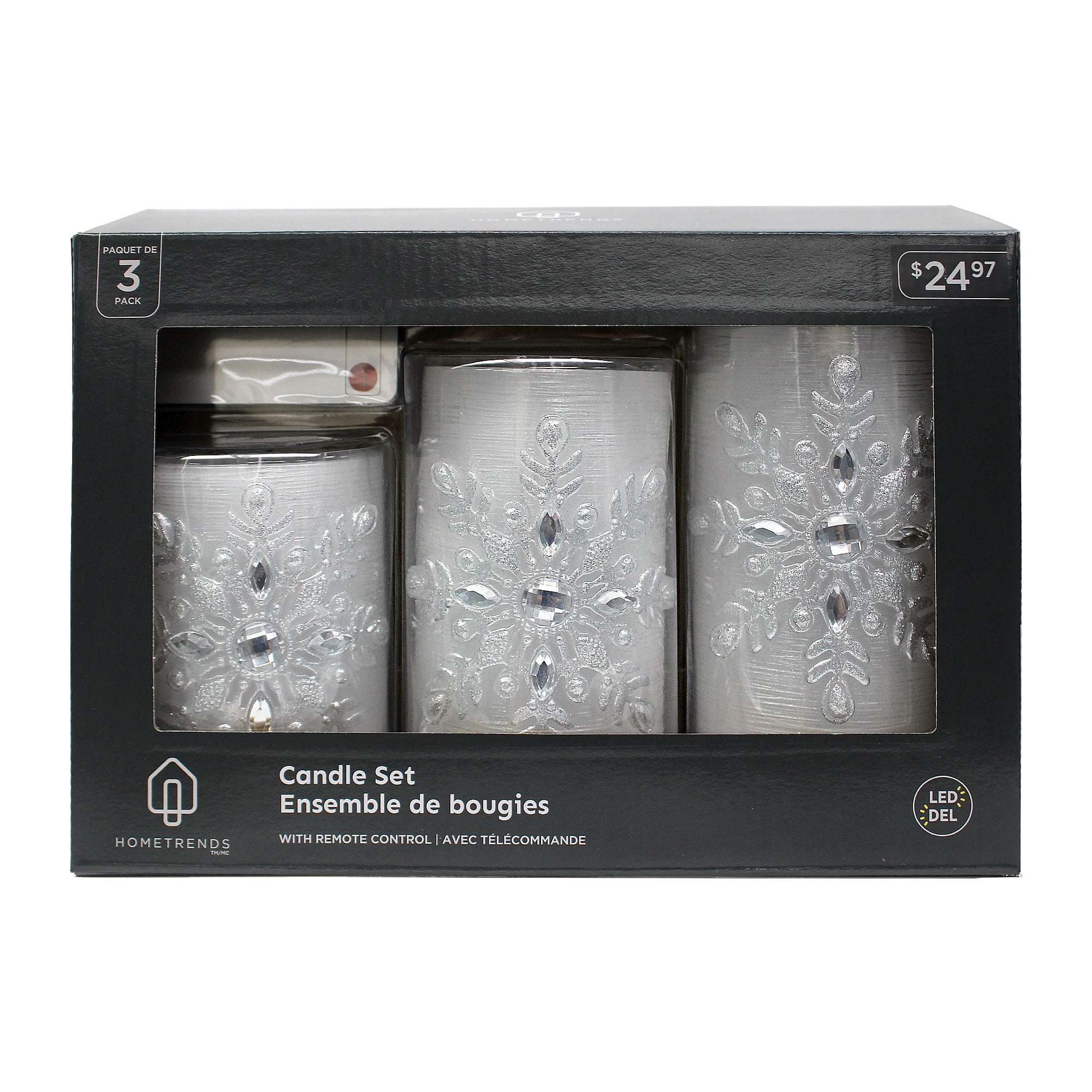 Hometrends Large Snowflake LED Pillar Candle Set with Remote Control
