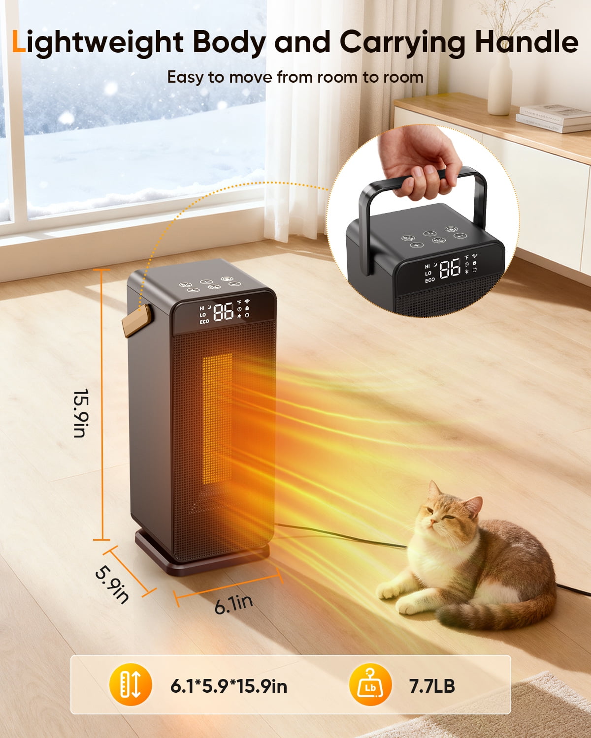 AIRFIRE Space Heaters for Indoor Use, 1500W PTC Ceramic Heater with WiFi and Voice Control, 24H Timer, 5 Modes, Thermostat, for Home, Office, and Bedroom