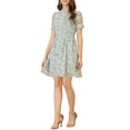 thumbnail image 1 of INSPIRE CHIC Women's Floral Ruffle Decor Puff Short Sleeves Chiffon Dress M Light Blue, 1 of 8
