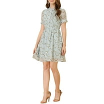 INSPIRE CHIC Women's Floral Ruffle Decor Puff Short Sleeves Chiffon Dress XS Light Blue