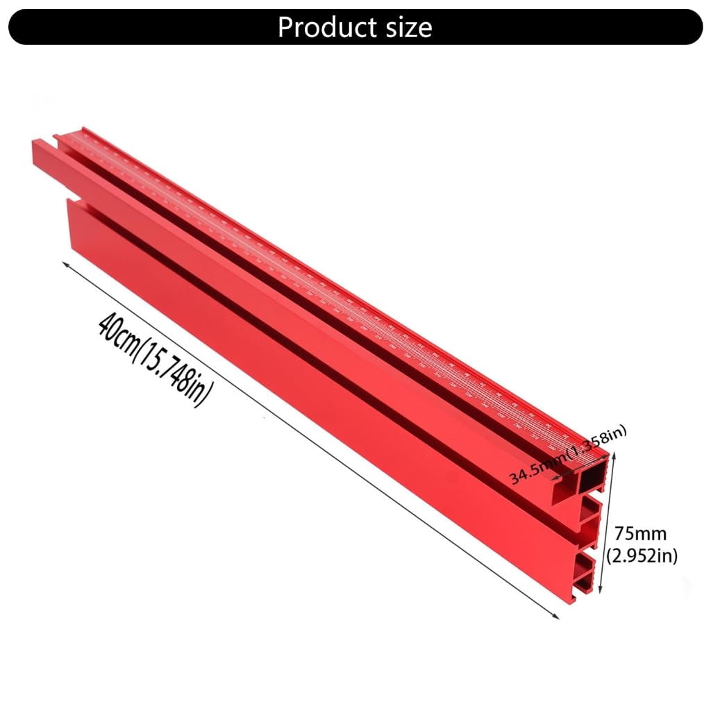 Miter Gauge Fence 75 Type Miter T-Track Aluminum Profile Fence Woodworking Miter Fence with Scale for Router Table (RED, 40cm)