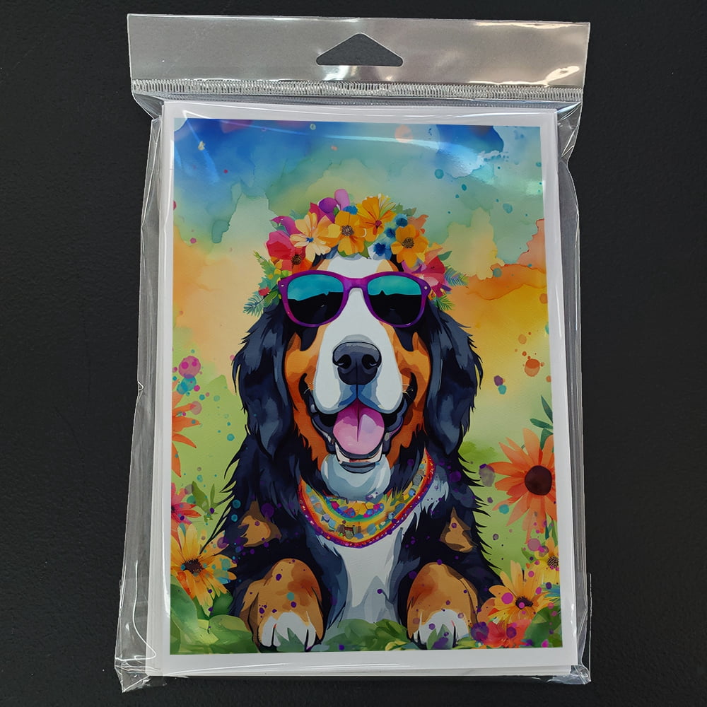 Bernese Mountain Dog Hippie Dawg Greeting Cards Pack of 8 7 in x 5 in