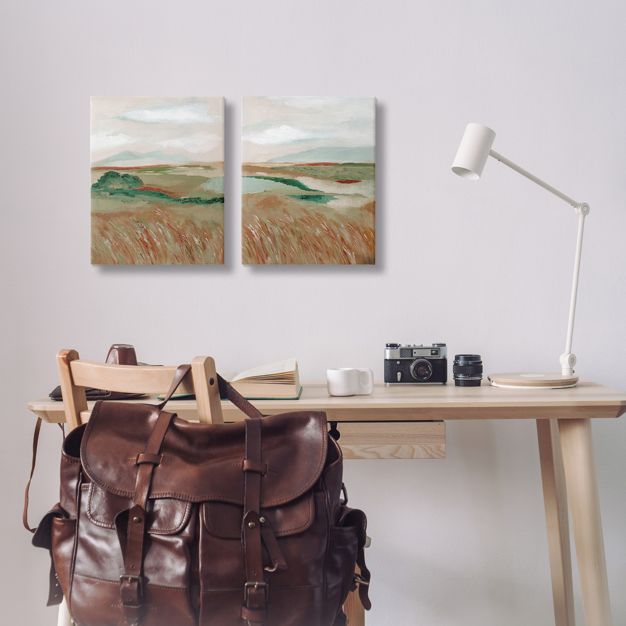 Stupell Industries Windblown Reeds Landscape Landscape Painting Gallery Wrapped Canvas Art Print Wall Art, 16 x 20, Set of 2