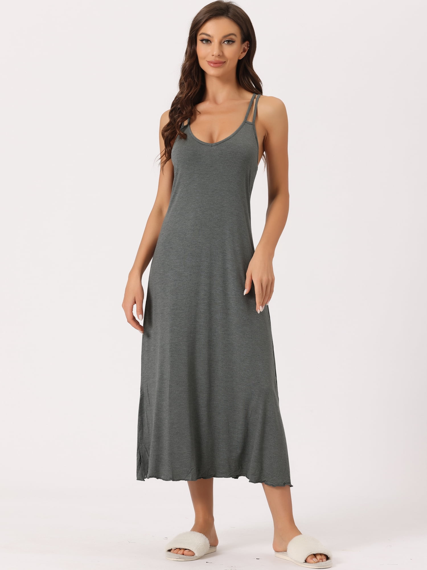 DARING DIVA Women's Lingerie Nighties Midi Racer Back Pajama Dress L Gray