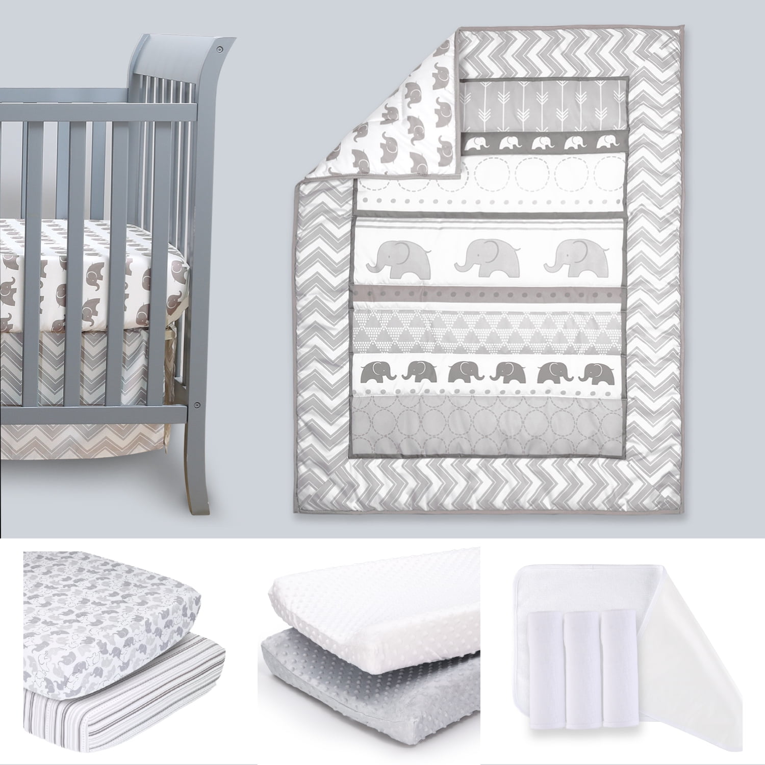 The Peanutshell Elephant Walk 11 Piece Baby Nursery Crib Bedding Set