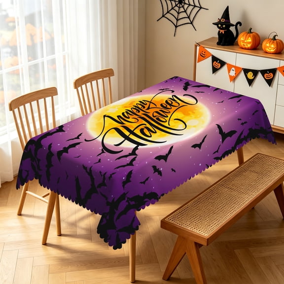 Nanqianyi Full Moon Halloween Tablecloth,Washable Polyester Table Cover for Holiday Family Party Decor,52x70 Inch