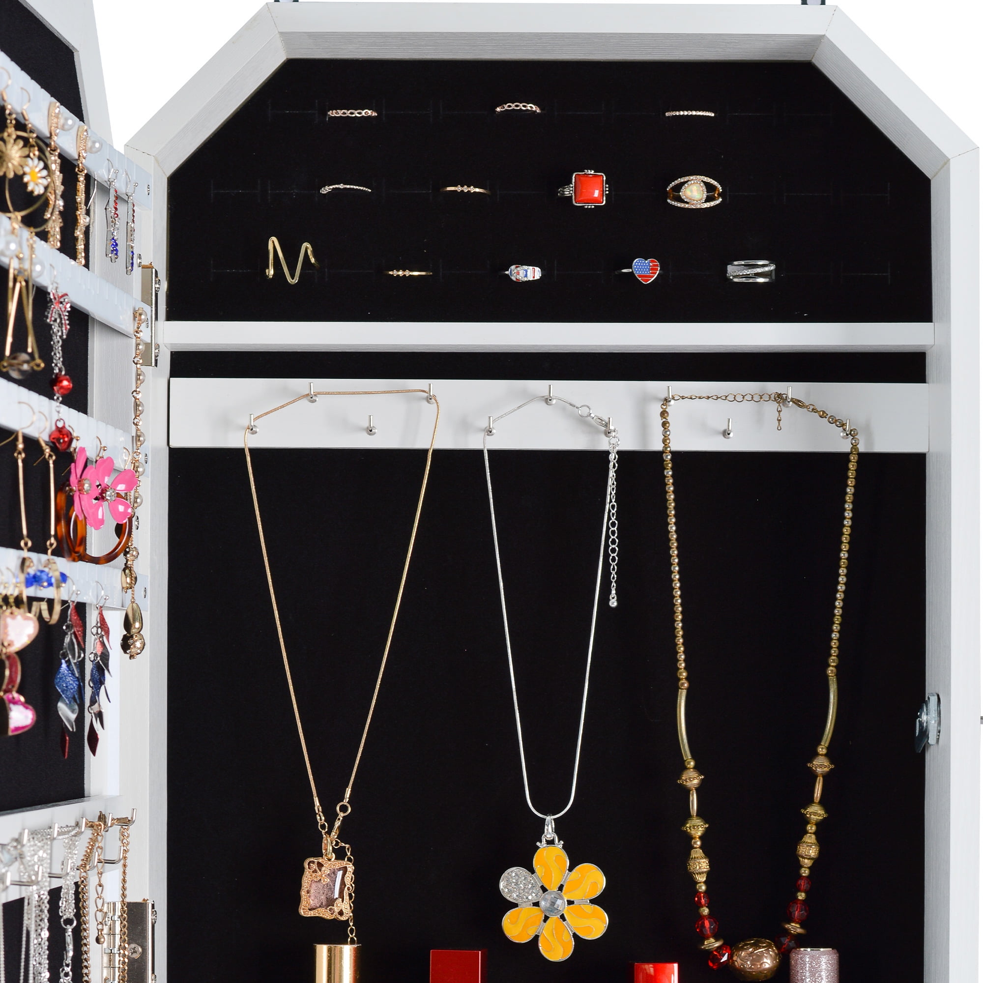 Resenkos Wall or Door Mount Octagon Jewelry Armoire Full Mirror, Wood Lockable Storage Mirror Jewelry Cabinet, White Resenkos Wall or Door Mount Octagon Jewelry Armoire Full Mirror, Wood Lockable Storage Mirror Jewelry Cabinet, White