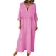 thumbnail image 1 of Vestido de Manga 3/4 para Mujeres Color Sólido V Cuello Suelto Estilo de Lino Casual Vestido de Cambio de Primavera Verano, 1 of 8