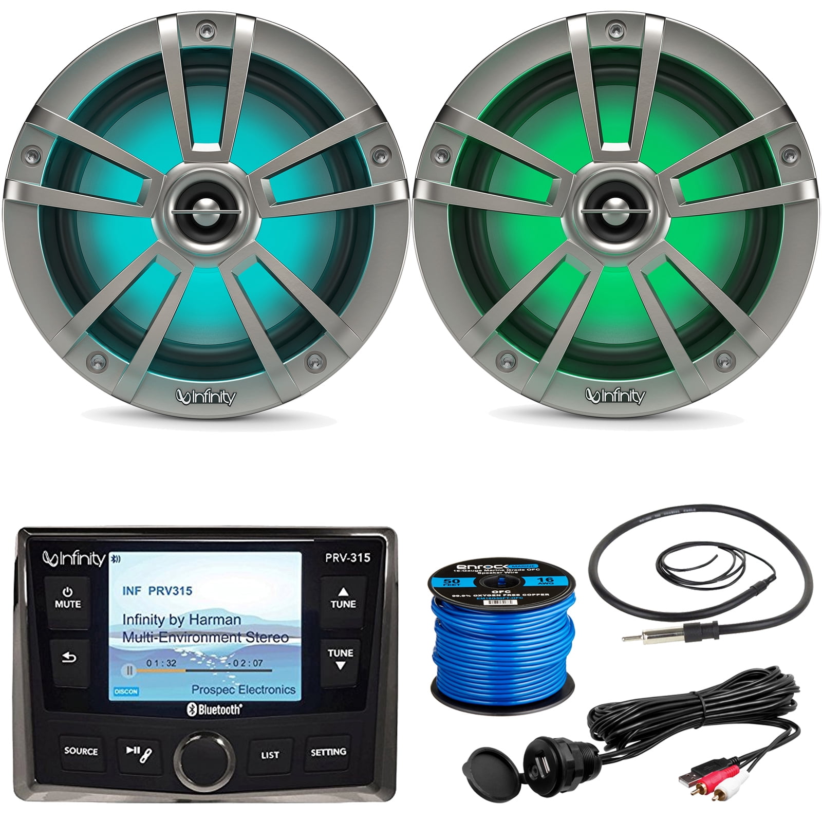 Infinity PRV-315 AM/FM USB Bluetooth Waterproof Receiver w/ Color ...