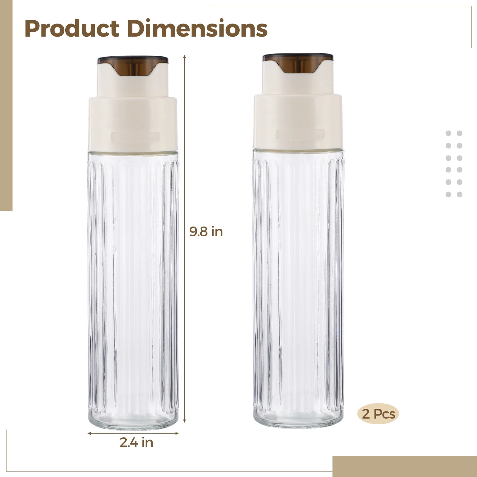 2 Pcs Automatic Pouring Oil Dispenser, 17 fl oz Large Capacity Glass Bottle with Leakproof Dustproof Lid, Glass Container for Kitchen Cooking, Coffee Creamer, Syrup