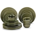 thumbnail image 1 of Handcrafted Stoneware Embossed Ceramic Dinner Set Of 18 Pcs, Moss Green | 6 Dinner Plates+ 6 Small Plates+ 6 Small Dinner Bowls, 180ml Each | Microwave & Dishwasher Safe - Serving For 6, 1 of 5