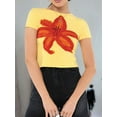 thumbnail image 4 of Women Short Sleeve Baby Tee Y2k Flower Graphic Printed Crop Top Slim Fit Crew Neck Tees Yellow M, 4 of 7