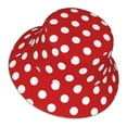 thumbnail image 3 of Disketp Red Polka Dot Print Reflective Bucket Hat Beach Hat Summer Travel Sun Hats Fisherman Cap, 3 of 8