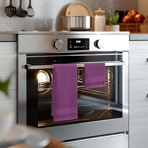 Kitchen Towels and Dishcloths Set, 12 x 12 and 13 x 28 Inches, Set of 8 100% Cotton Waffle Weave Kitchen Towels, Super Soft and Absorbent Dish Cloths, Purple