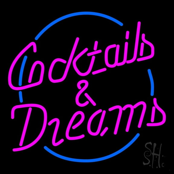 Cocktails and Dreams LED Neon Sign 16 x 16 - inches, Clear Edge Cut Acrylic Backing, with Dimmer - Bright and Premium built indoor LED Neon Sign for Bar decor.