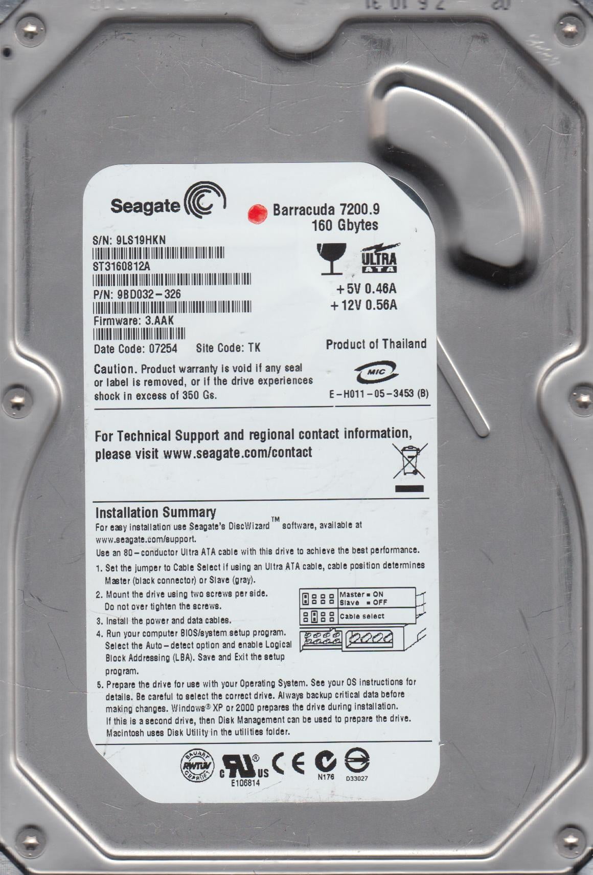 Seagate ST3160812A、Barracuda 7200.9 Ultra ATA100 160GBドライブ - dypamak.org