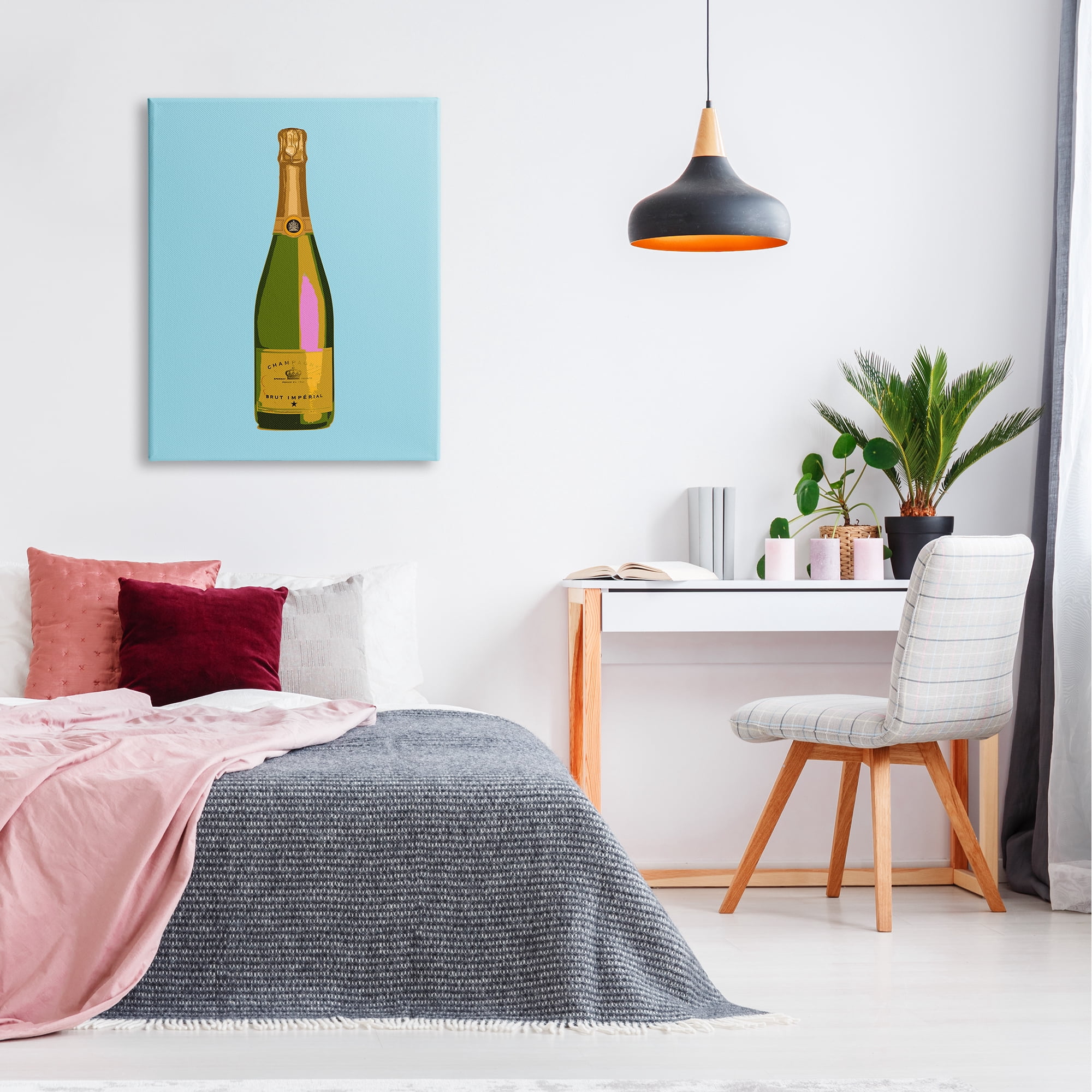 Stupell Industries Champagne Bottle on Blue Food & Beverage Painting Gallery Wrapped Canvas Art Print Wall Art, 30 x 40