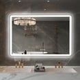 thumbnail image 2 of 55 in. W x 36 in. H Rectangular Corner-round Border Ultra-bright LED Wall-mounted Bathroom Vanity Mirror in Matte Black, 2 of 11