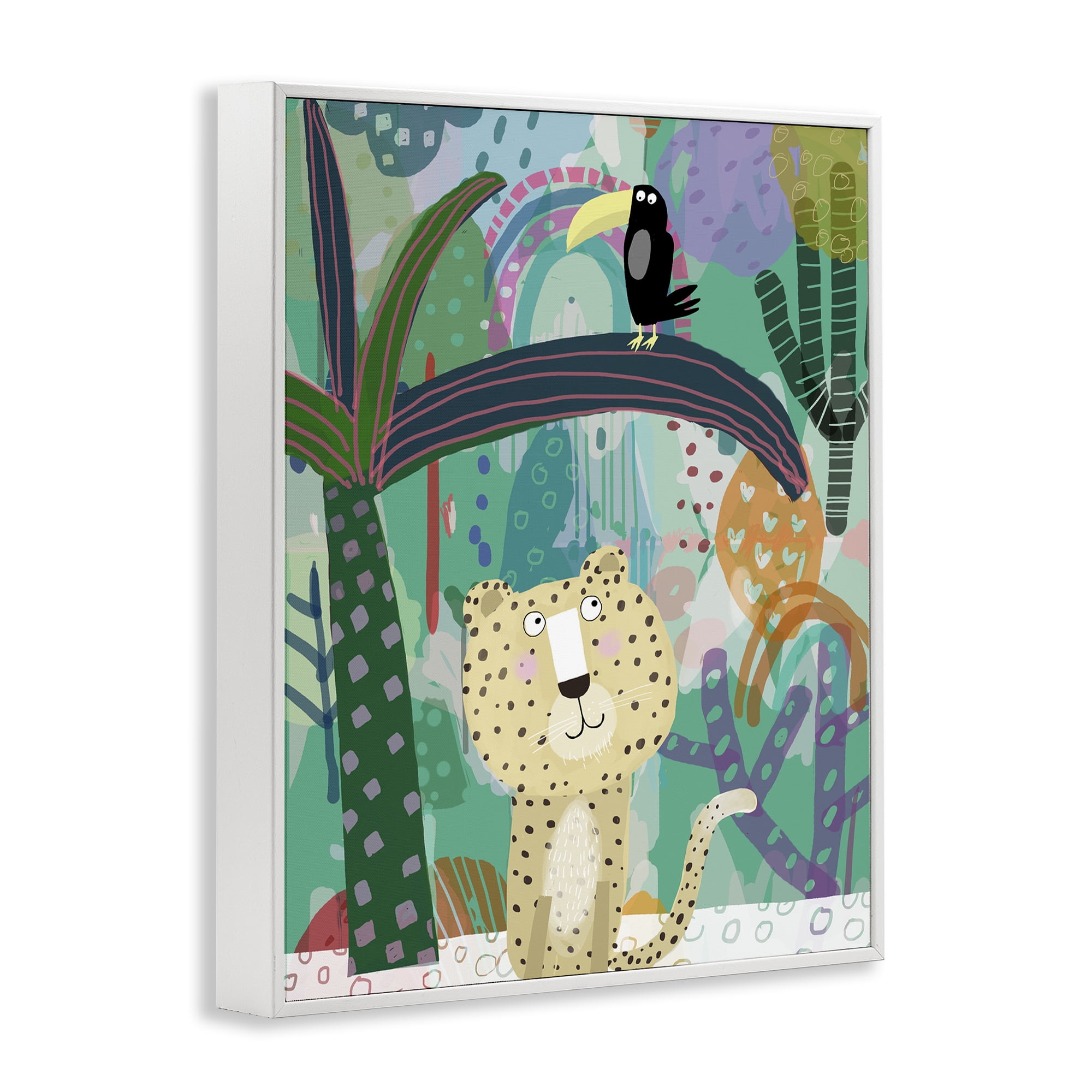 Jungle Cheetah & Toucan White Framed Giclee Art, design by Carla Daly