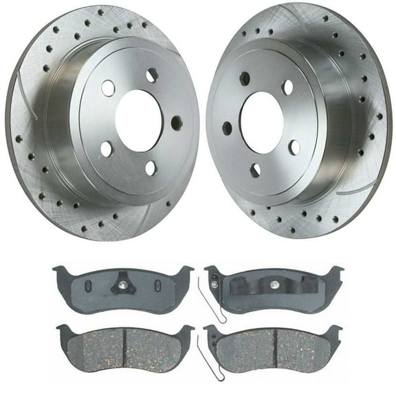 AutoShack Rear Drilled & Slotted Brake Rotors Ceramic Brake Pads | Replacement for 2003-2007 Jeep Liberty 2004-2006 TJ Wrangler 3.7L V6 4WD RWD | Zinc Coated | 6-PC Brake Kit | SilverShield Pro