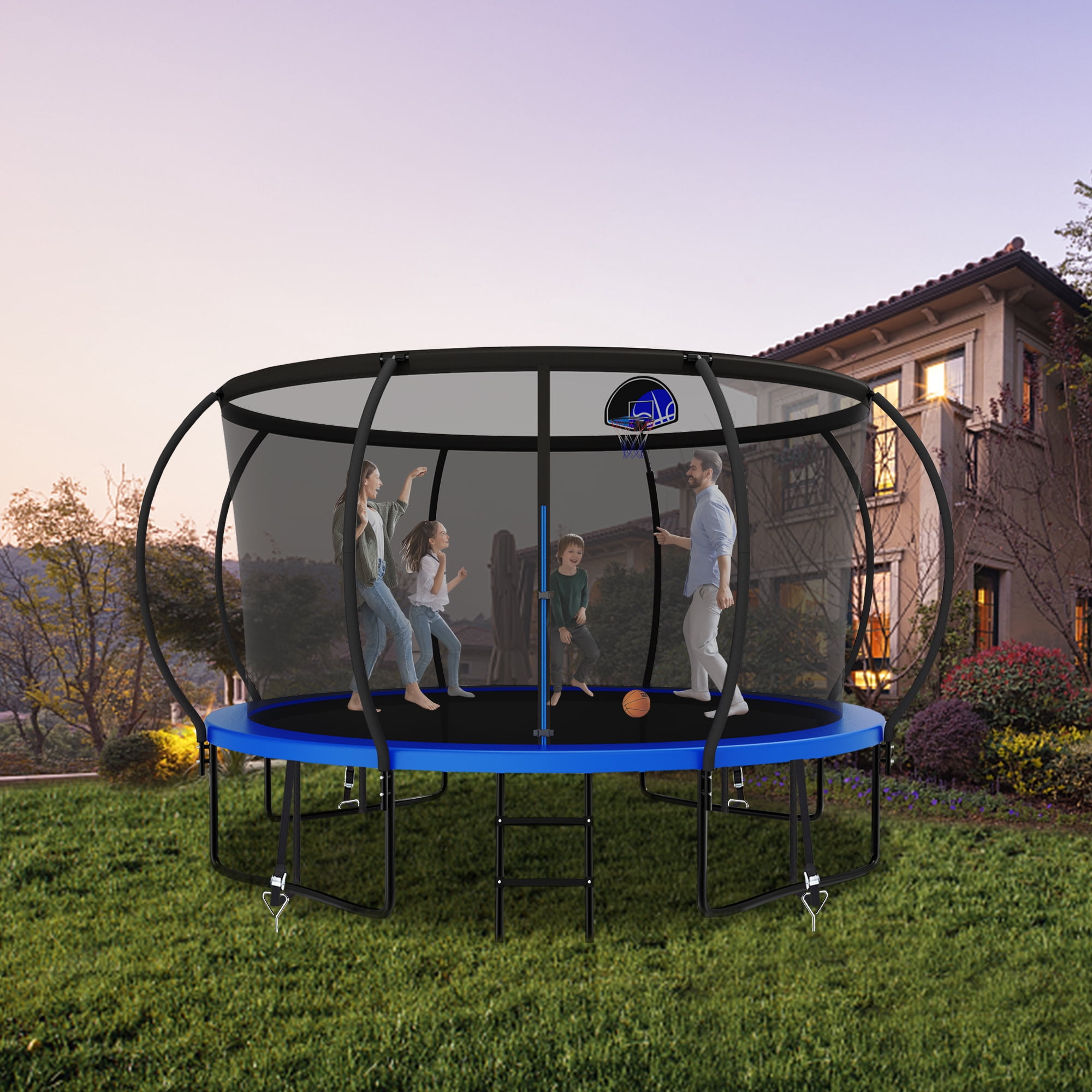 CITYLE 14FT Trampoline with Enclosure Net, Outdoor Trampoline for Kids and Adults, 1400LBS Trampoline with Basketball Hoop, Galvanized Steel Heavy Duty Trampolines with Xmas Gift