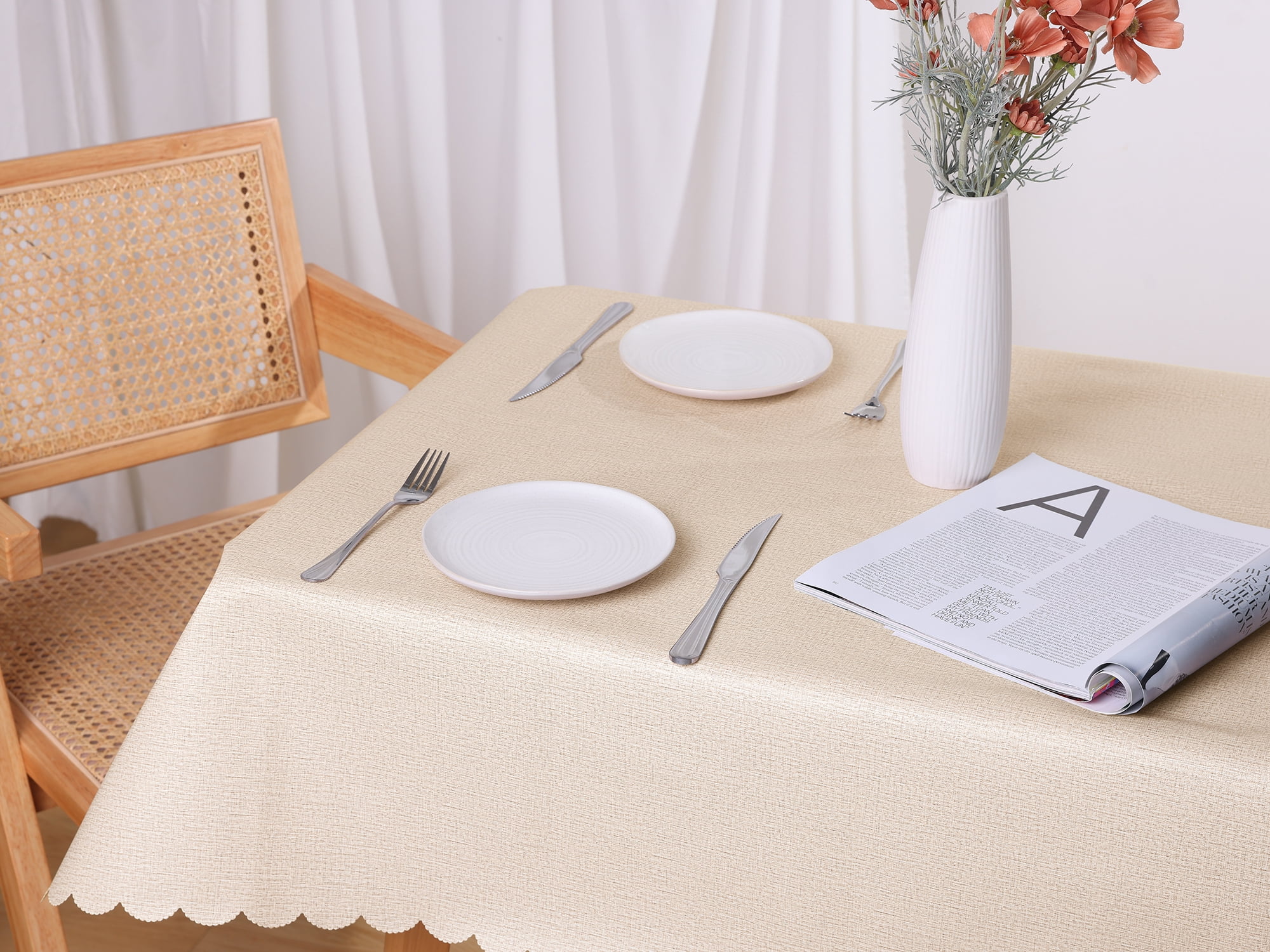 Unique Bargains 1 Pack Oil-Proof Water Resistance Table Cover Beige 55" x 71"