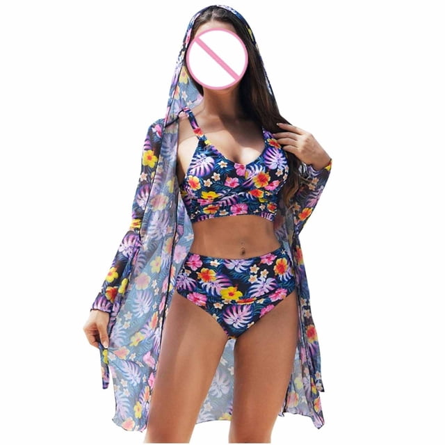 Trajes de Baño de Bikini de Mujer con Correas Impresas V Sexy Split Set de Tres Piezas, Diseño de Corte Alto para la Piscina de Playa Y las Vacaciones de Verano