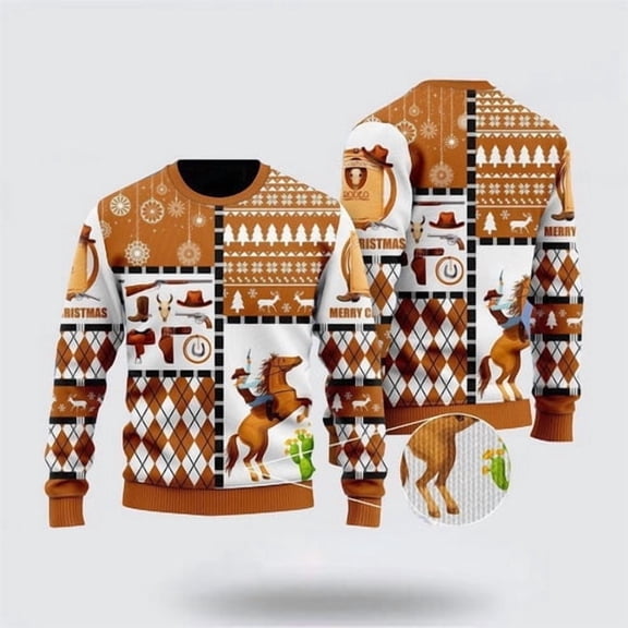 Farmers Sweater, Horse Cowboy Merry Christmas 3D Christmas Sweater, Christmas Crewneck Sweater, Winter Farm Fashion