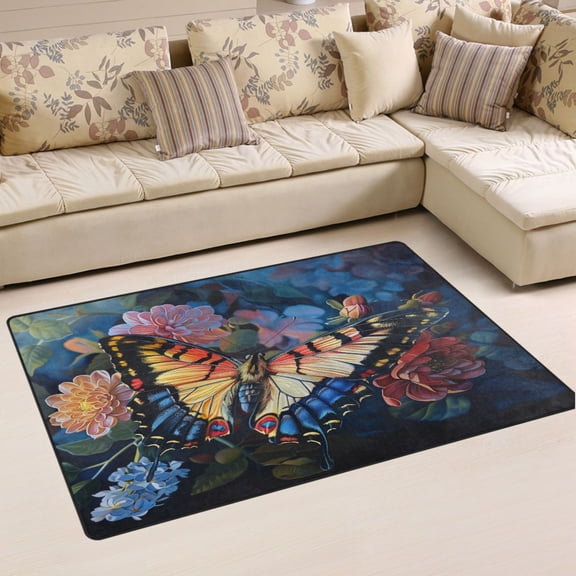Ryvnso Butterfly on Flowers Area Floor Mat Non-Slip Carpet Soft Rugs Doormats 31" x 20"