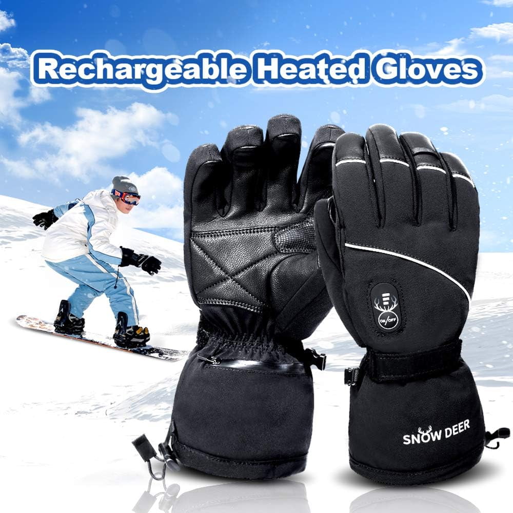 SNOW DEERElectric Heated Gloves, Waterproof & Windproof Ski Gloves with Rechargeable Battery & Touchscreen - Three Heat Settings for Cold Weather Snowboarding
