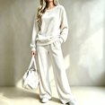 thumbnail image 2 of Szluipve Women’s Velvet 2 Piece Loungewear Set Crew Neck Long Sleeve Loose Top & High Waist Wide Leg Pants Soft Velour Casual Tracksuit Outfit White 3XL, 2 of 4