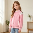 thumbnail image 5 of UDAUDU Kids Varsity Baseball Jacket Color Block Bomber Coat Button Down Lightweight Unisex Boys Girls Fall Winter School Outwear Hot Pink 11-12 Years, 5 of 7