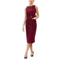 thumbnail image 2 of INSPIRE CHIC Double Breasted Work Dress for Women's Sleeveless Business Crewneck Formal Belted Pencil Dress S Burgundy, 2 of 5