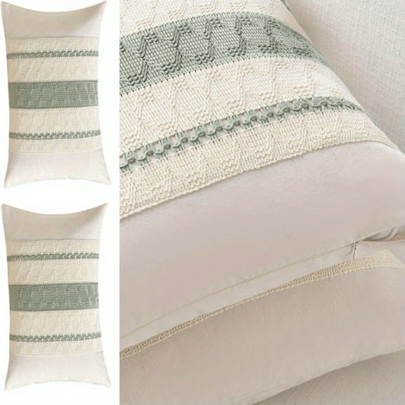 Lumbar Pillow Covers 12x20 Inch Set of 2, Sage Green Bohemian Throw Pillow Covers, Boho Decor for Living Room and Bedroom