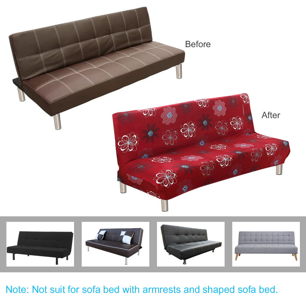 Folding Sofa Bed Cover Solid Color Futon Armless Slipcover Polyester