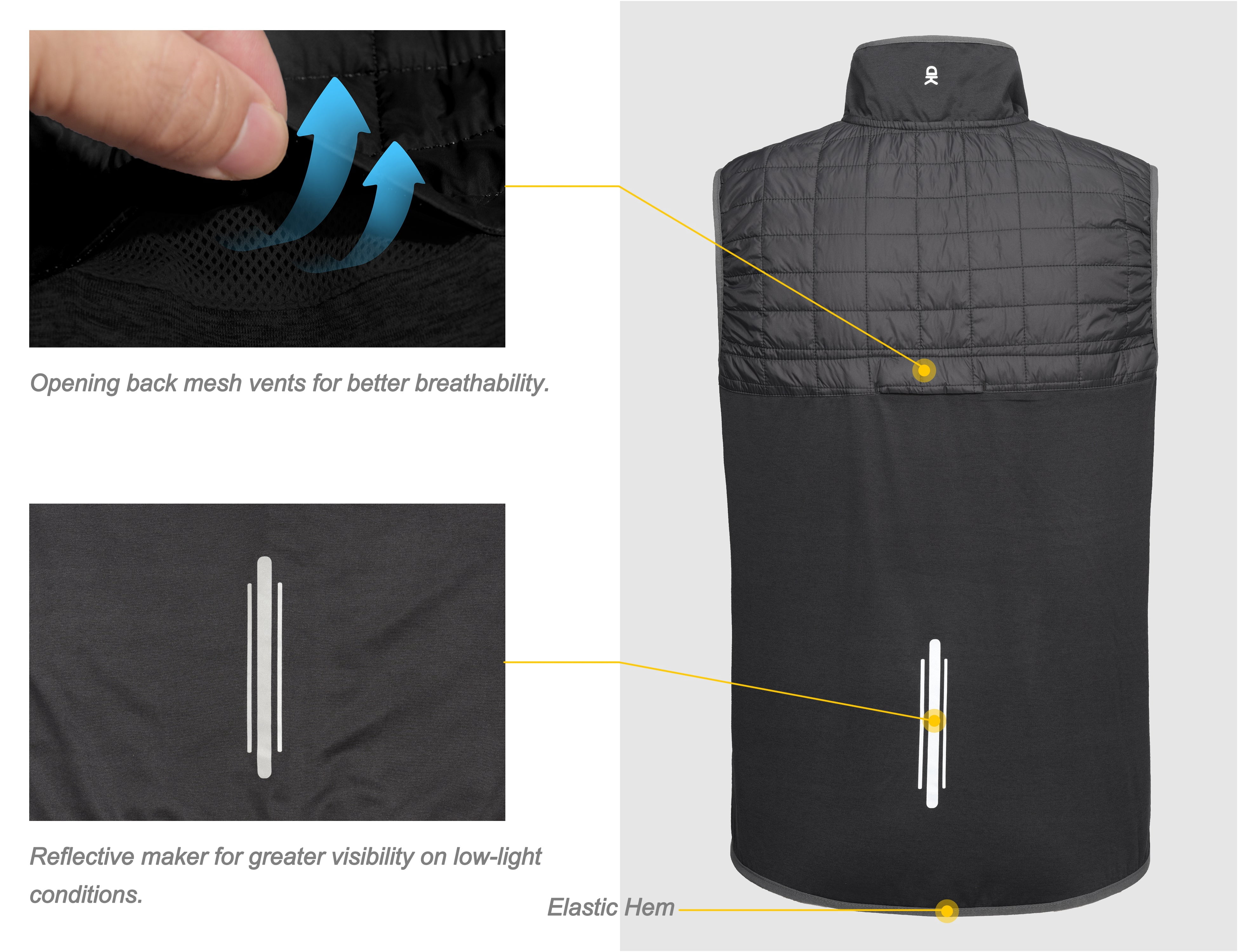 Little Donkey Andy Men's Lightweight Golf Vest Warm Outdoor Sleeveless Jacket for Hiking Travel Running Casual Black M